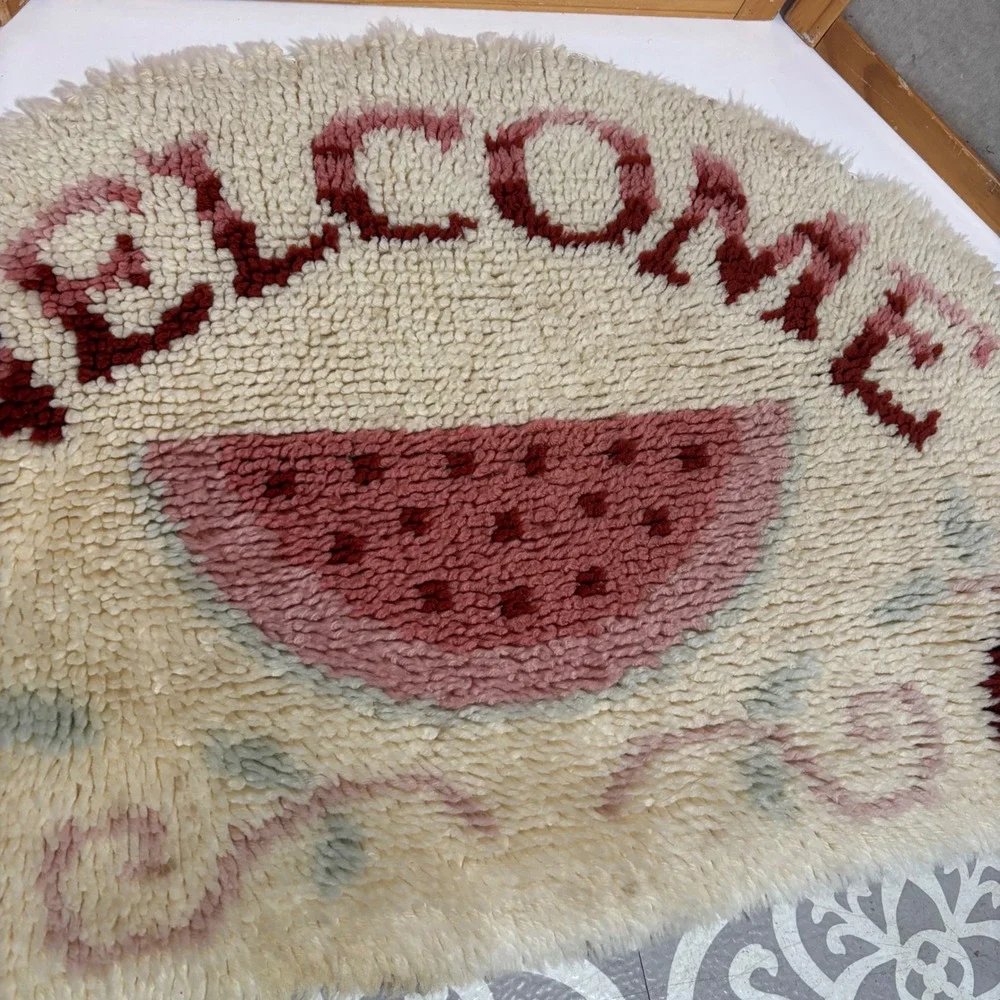 Good Shepherd Latch Hook Welcome Mat Rug‎ Half Moon Watermelon 1985